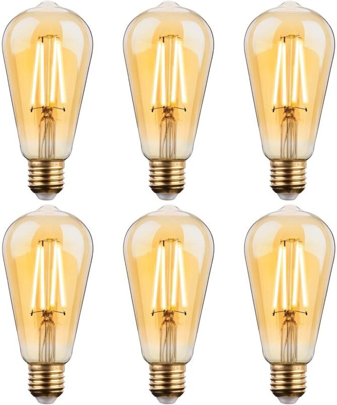 Kcvv - Vintage E27 LED-Glühbirne, 6 Stück Edison-Glühbirne E27 4 w ST64 E27 Filament Edison Retro Dekorative LED-Glühbir...
