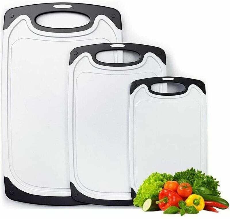 3er-Set Schneidebretter aus Kunststoff – Hackbrett mit Saftrille und Anti-Rutsch-Füßen – PP-Material in Lebensmittelqual...