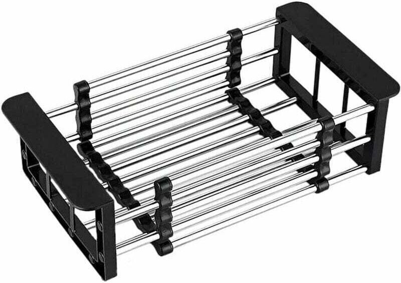 Abtropfkorb, Spülbeckenabtropfkorb, teleskopierbarer Edelstahl-Abtropfkorb, zum Abwaschen von Geschirr in der Küchenspül...