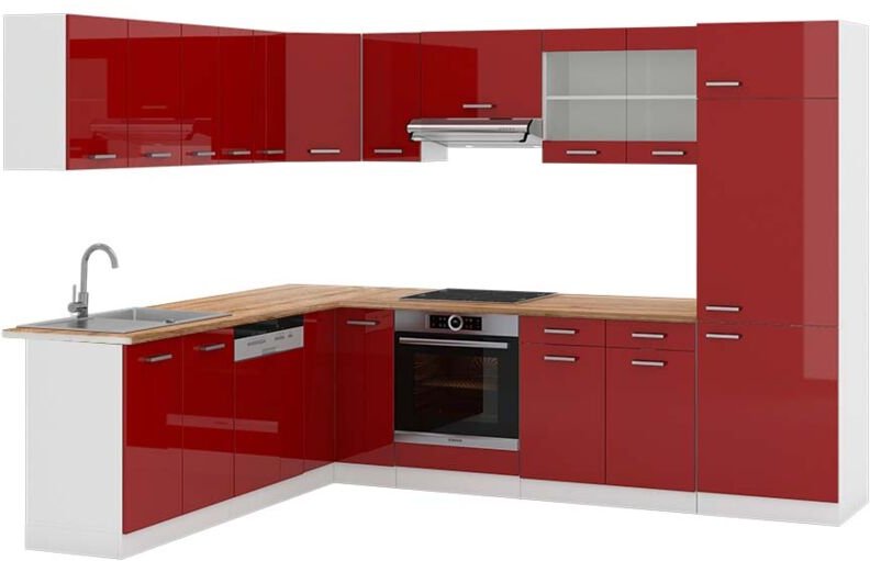 Vicco - Eckküche R-Line, Bordeaux Hochglanz/Weiß, 227 x 287 cm , ap Eiche