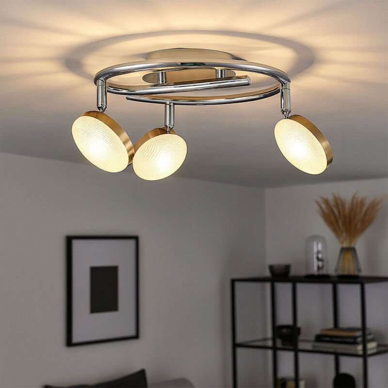 Deckenleuchte schwenkbar Spotrondell Chrom Deckenlampe Alu, Nickel matt, 3x LED 5W 345Lm warmweiß, DxH 25x16,5 cm