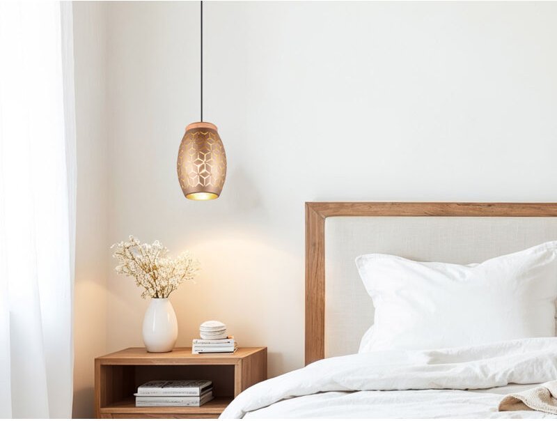 Reality Leuchten - Kleine Pendelleuchte bidar in Coffee mit ausgefallenem Stanzmuster, ø 15cm