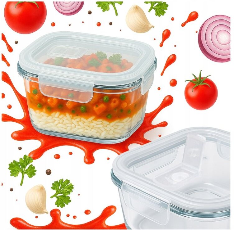Glasbehälter, quadratische Lunchbox, 320 ml, für Speisen, Abendessen, Salate