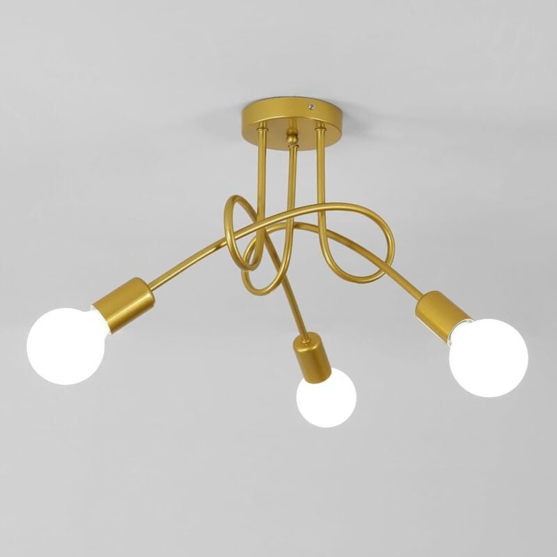GOECO Industrielle Deckenleuchte 3-flammig E27, Vintage Gold Kronleuchter aus Eisen für Schlafzimmer Wohnzimmer Küche Es...
