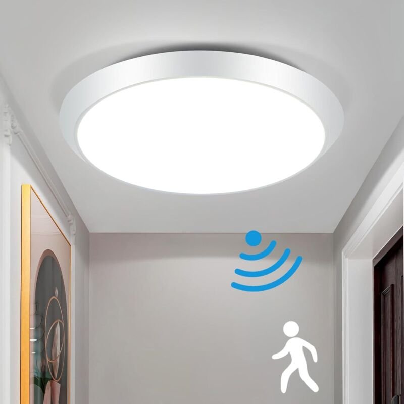 Led Deckenleuchte mit Bewegungsmelder IP44 Φ30cm Rund Deckenlampe 15W Neutralweiß für Badezimmer Balkon Wohnzimmer Flur