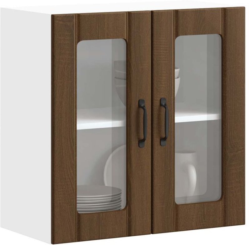 Küchen-Hängeschrank mit Glastür Lucca Braun Eichen-Optik Vidaxl