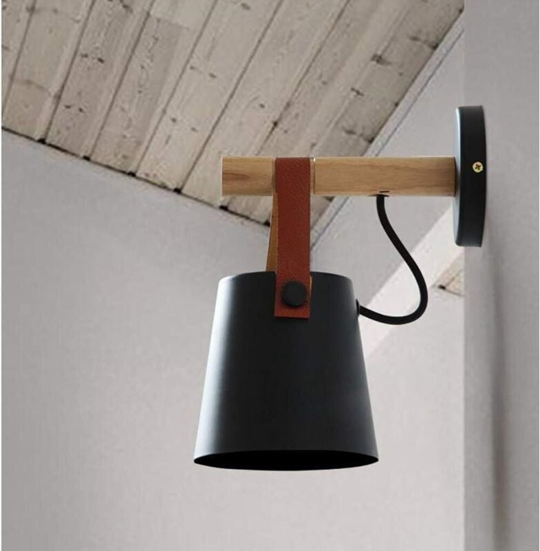 E27 Moderne Wandleuchte Metall Stil Schmiedeeisen Holz Gürtel Wandleuchte Kreative Nordische Beleuchtung Pendelleuchte (...