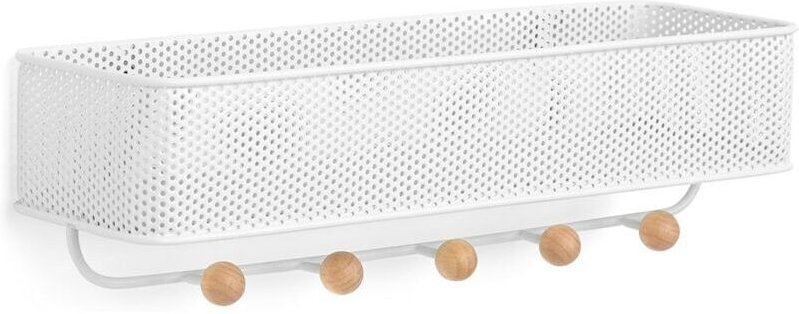 Estique Schlüsselhalter mit multifunktionalem Briefablagefach, Wandmontage mit 5 Haken, Weiß