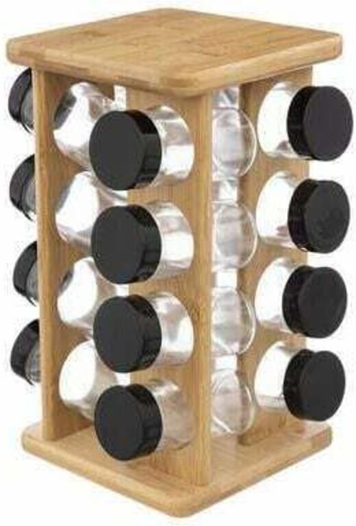 Drehbarer Gewürzständer – 16 Gläser – Bambus