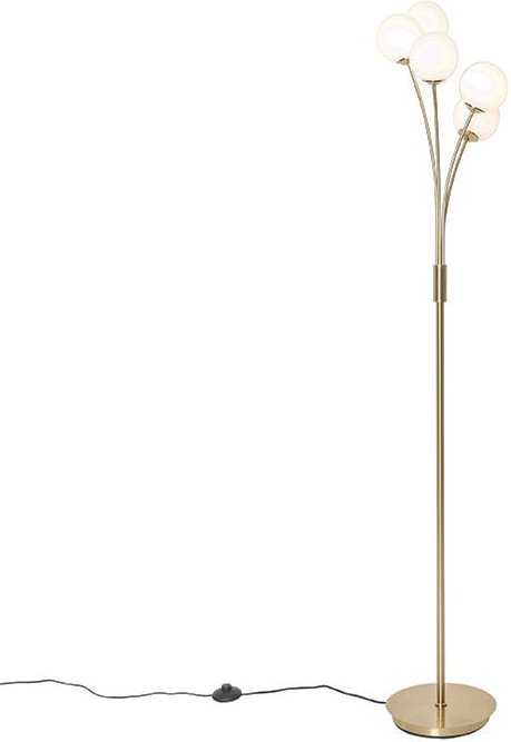 Moderne Stehlampe gold mit Opalglas 5-flammig - Athens