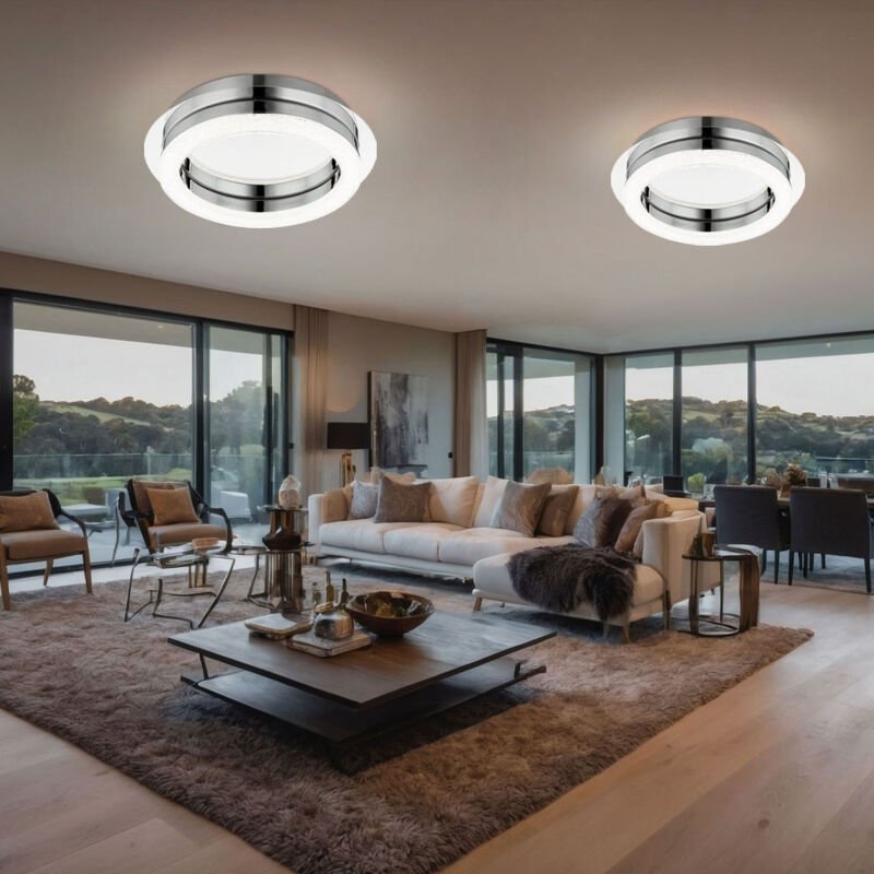 Deckenlampe Deckenleuchte Wohnzimmerlampe Flurleuchte Schlafzimmerlampe, Chrom Kristalle, led 12W 1000Lm neutralweiß, 2e...