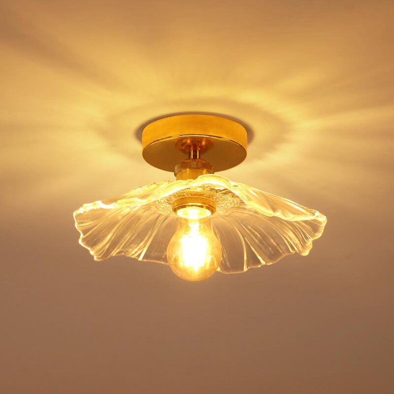 Comely - Deckenleuchte für den Flur, E27-Deckenlampe in Blumenform, kleine goldene Leuchte, Deckenleuchte aus klarem Gla...