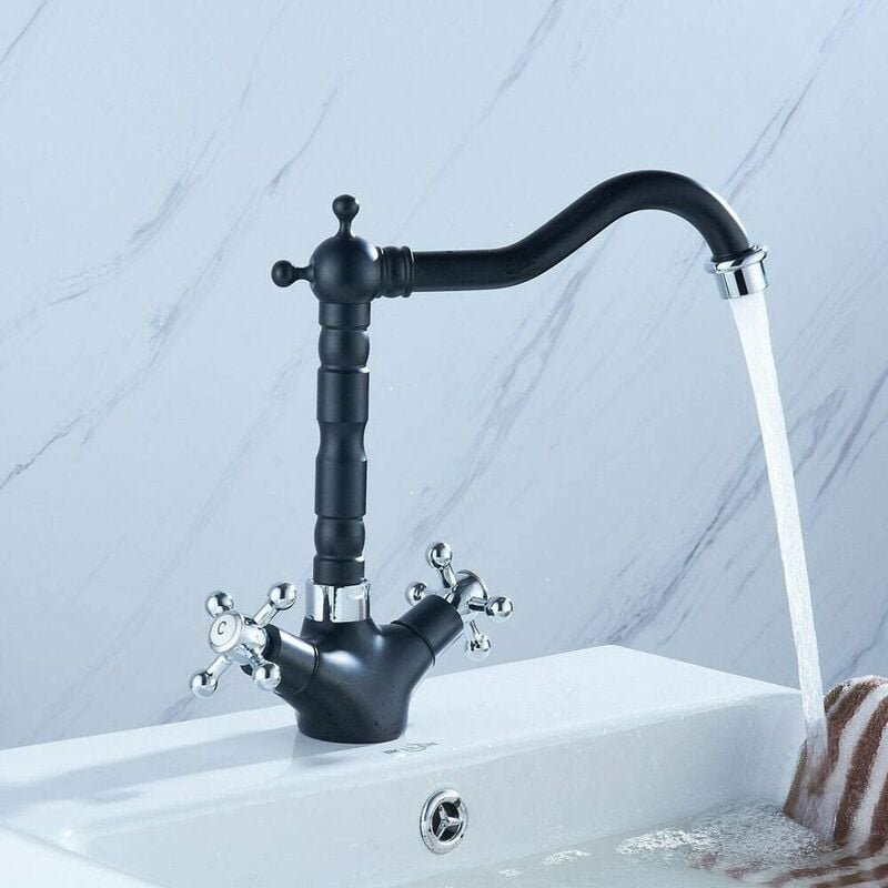 Thumbnail - Mumu - Retro-Nostalgie-Küchenarmatur, Waschbecken-Wasserhahn, Küchenarmatur, Mischbatterie, Schwarzer Wasserhahn, Zweigr...