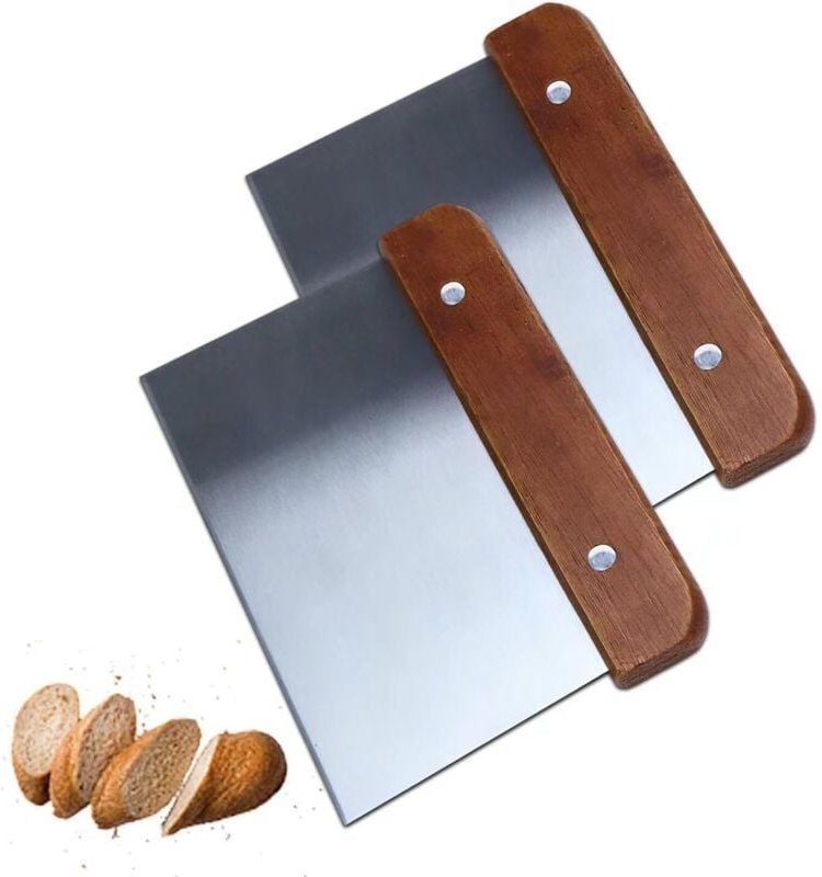 Csparkv - 2 Stück Gebäckschaber, Teigschaber aus Edelstahl, Teigschaber mit Holzgriffen, Teigschaber für Brot, Gebäck, P...