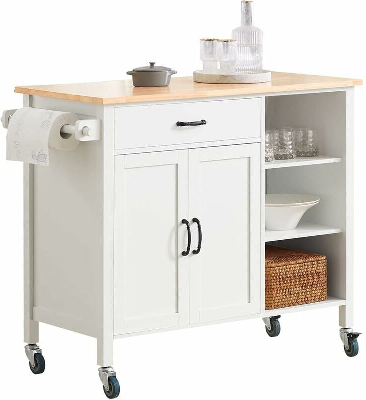 FKW103-WN Design Küchenwagen mit Arbeitsplatte Kücheninsel Küchenschrank Rollwagen Sideboard auf Rollen Küchentrolley We...