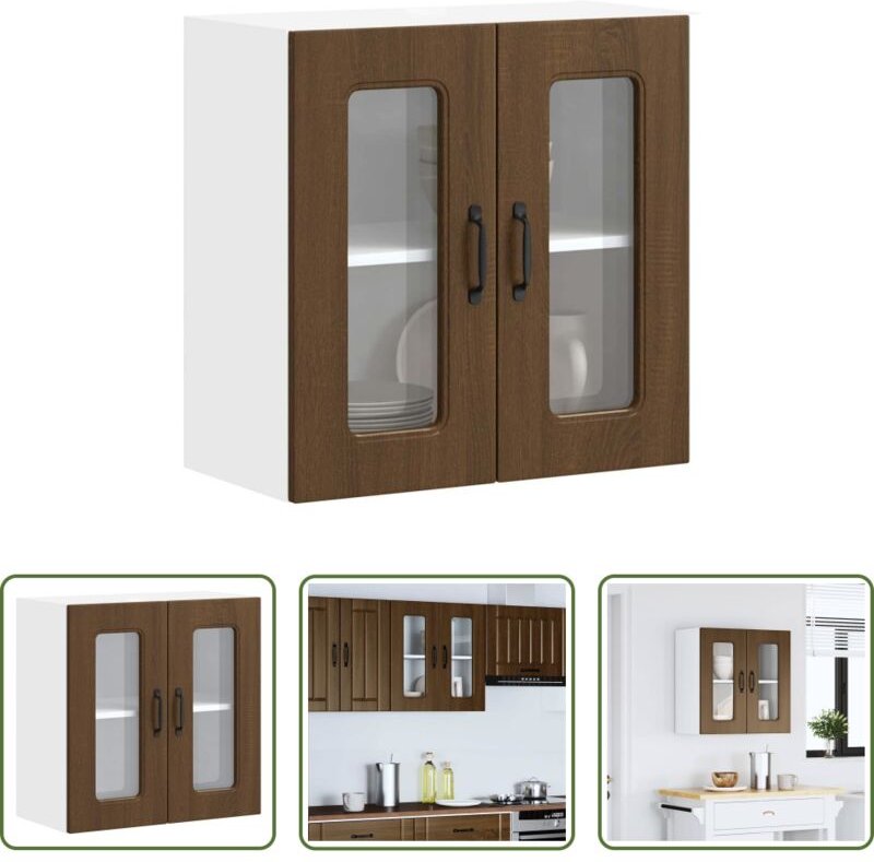 vidaXL Küchenmöbel - Küchen-Hängeschrank mit Glastür Kalmar Braun Eichen-Optik
