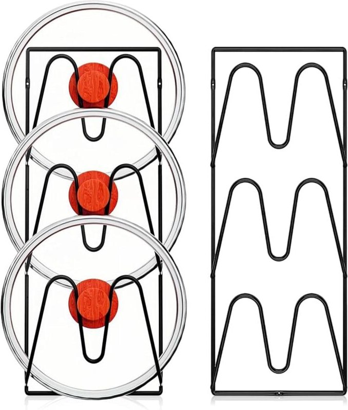 Set mit 2 wandmontierten Topfdeckelhaltern, selbstklebend, kein Bohren erforderlich, für Topfdeckel, für die Küche