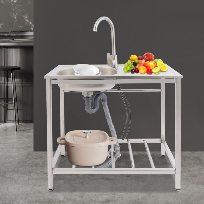 75 x 40 x 75 cm Praktische Küchenspüle aus Edelstahl Freistehende Edelstahlspüle Für den Außenbereich mit Arbeitsplatte ...