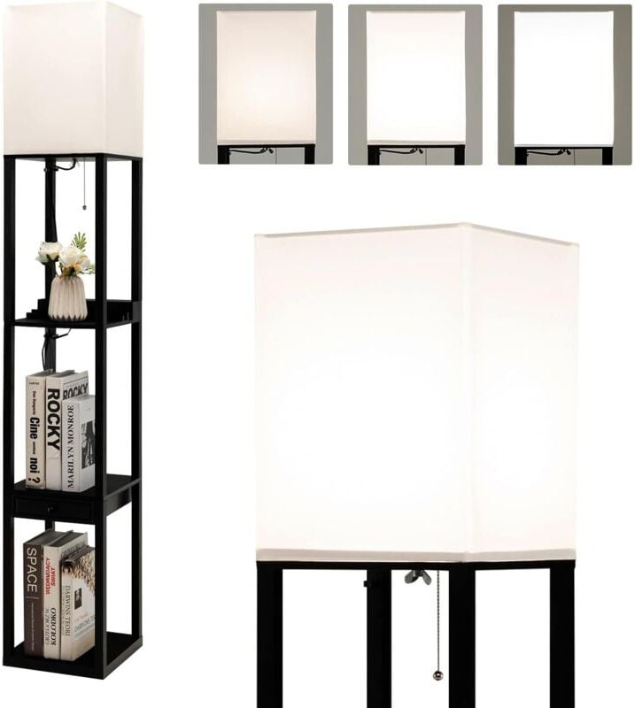 Stehleuchte mit USB-Anschluss, 160cm, Holz, E27, Stehlampe für Schlafzimmer & Wohnzimmer - Costway