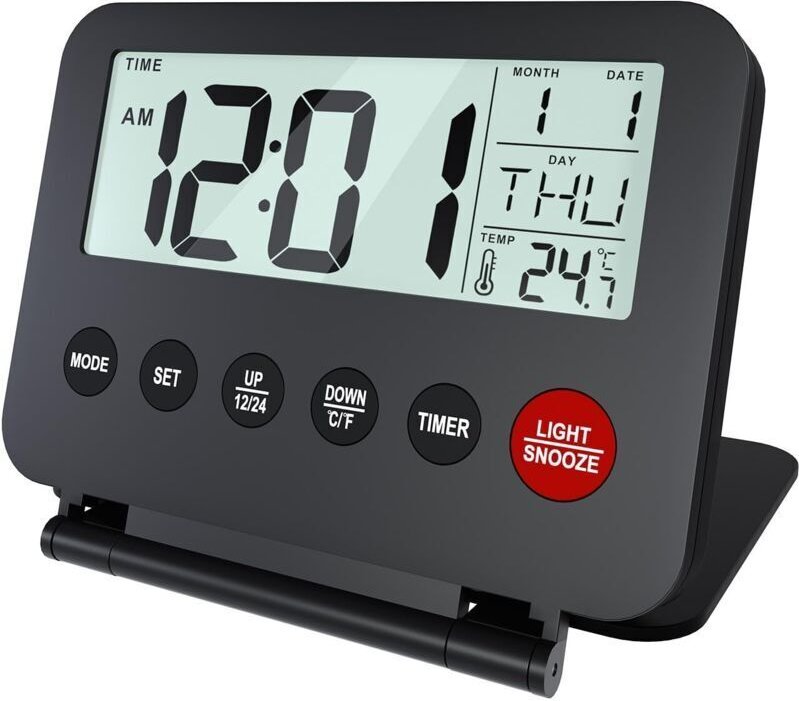 Tragbarer digitaler Reisewecker, batteriebetrieben (Batterien nicht enthalten) – Digitaluhr, Wecker, Schlummerfunktion, ...