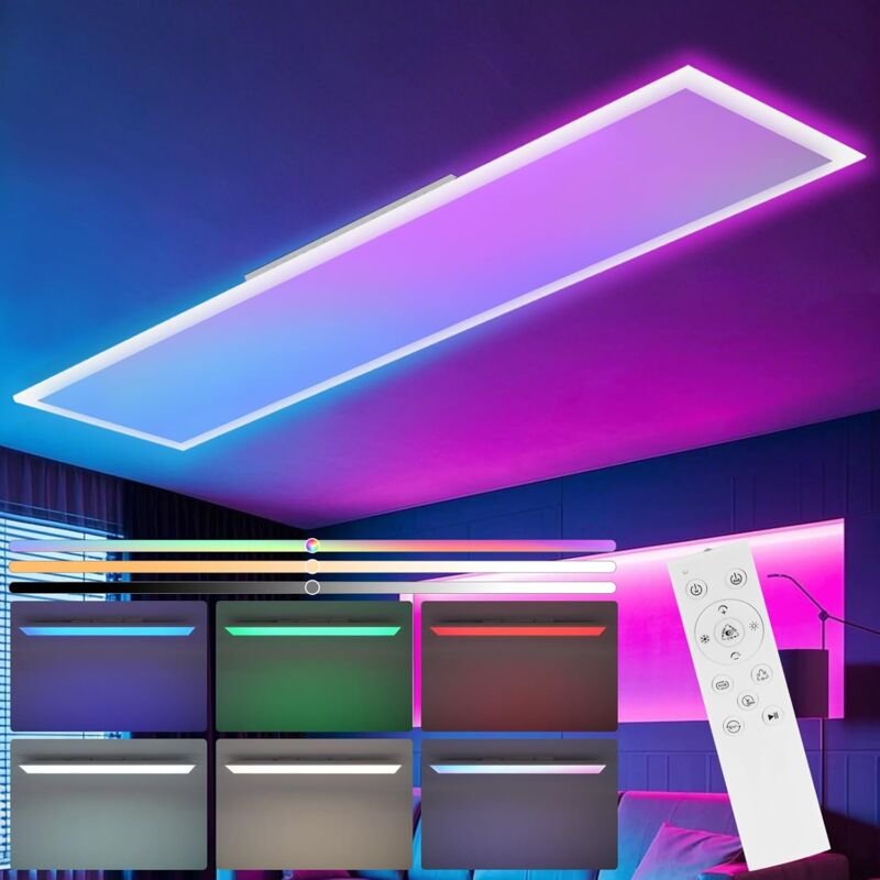 Led Panel 120x30 Deckenleuchte - Deckenpanel Dimmbar Lang rgb Backlight Farbwechsel Bürolampe Flach Büro mit Fernbedienu...