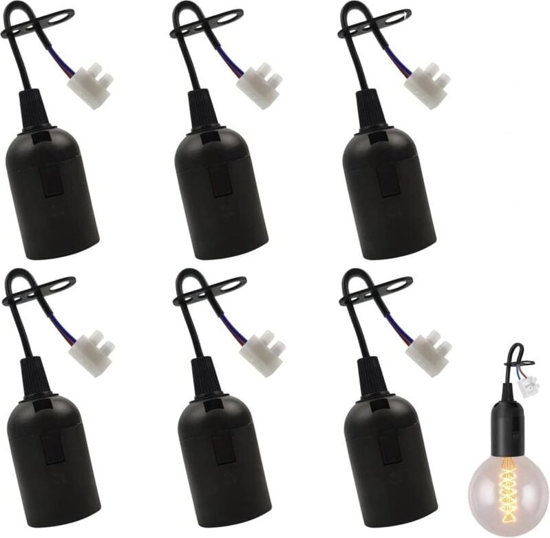 6 Stück E27 schwarz Lampenfassung, Renovier Fassung, 250V 4A Lampenhalter mit Kabel, Edison Glühbirnenfassung, Baustelle...