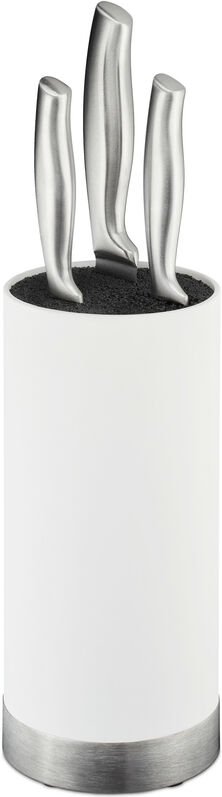 Messerblock rund, Messerhalter unbestückt, universal, Messeraufbewahrung mit Borsten, HxD: 22 x 11 cm, weiß - Relaxdays