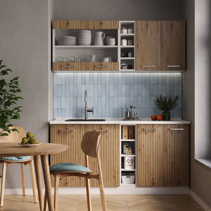 Vicco - Singleküche R-Line, Artisan Eiche/Weiß, 160 cm , ap Eiche