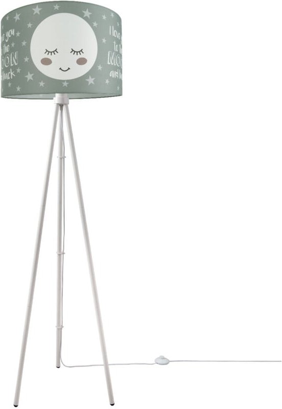 Paco Home - Kinderlampe Stehlampe Kinderzimmer Lampe Mit Mond-Motiv Deko Stehleuchte E27 Dreibeinig Weiß + Leuchtmittel,...