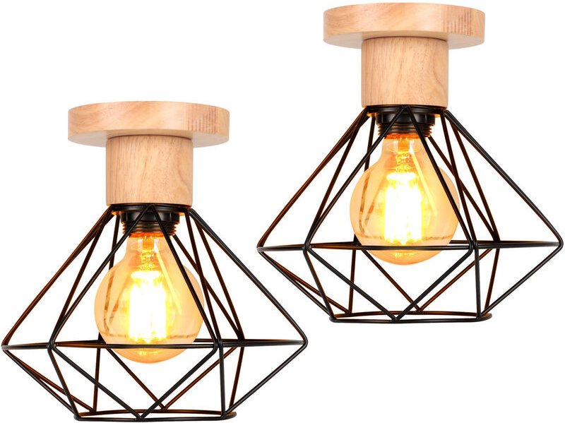 2x Industriell Deckenlampe in Rautenform Metall Hölzern Deckenleuchte Lüster E27 für Schlafzimmer Badezimmer Dachgeschos...
