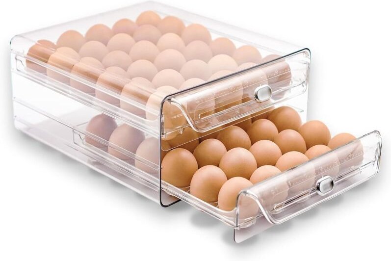 Eierhalter für den Kühlschrank, durchsichtiger Schubladen-Organizer für 60 Eier, stapelbarer Eierhalter mit 2 Ebenen, Ei...