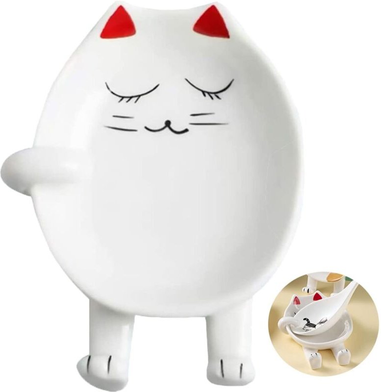 Löffelablage aus Keramik, Löffelhalter aus Keramik, Essstäbchenablage mit Katzenmotiv, Küchenlöffelhalter für Küchenacce...