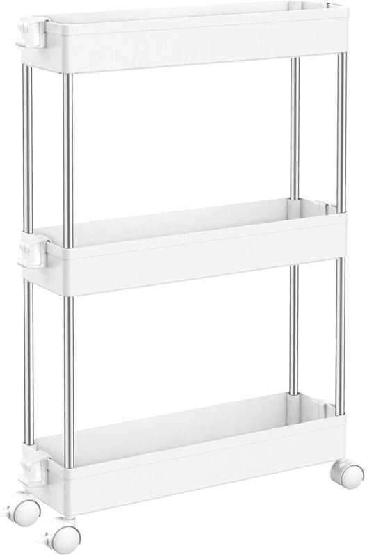 3-stöckiger Küchenwagen, Schmales Nischenregal auf Rollen, Platzsparendes Badregal und Küchenregal für Küche, Büro, Bad,...