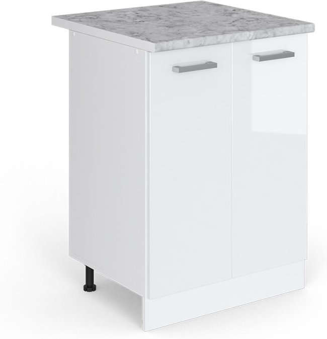 Thumbnail - Unterschrank R-Line, Weiß Hochglanz, 60 cm mit Türen, mit Arbeitsplatte, Vicco