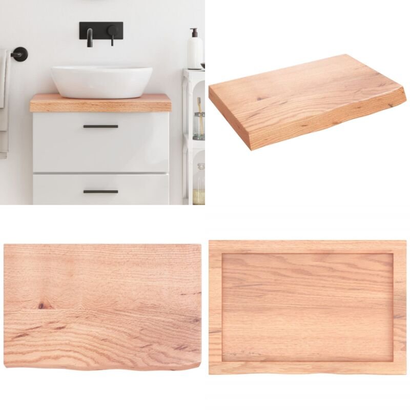 Waschtischplatte Hellbraun 60x40x(2-6) cm Massivholz Behandelt - Eichenholz Waschtischplatte - Holz Waschtisch