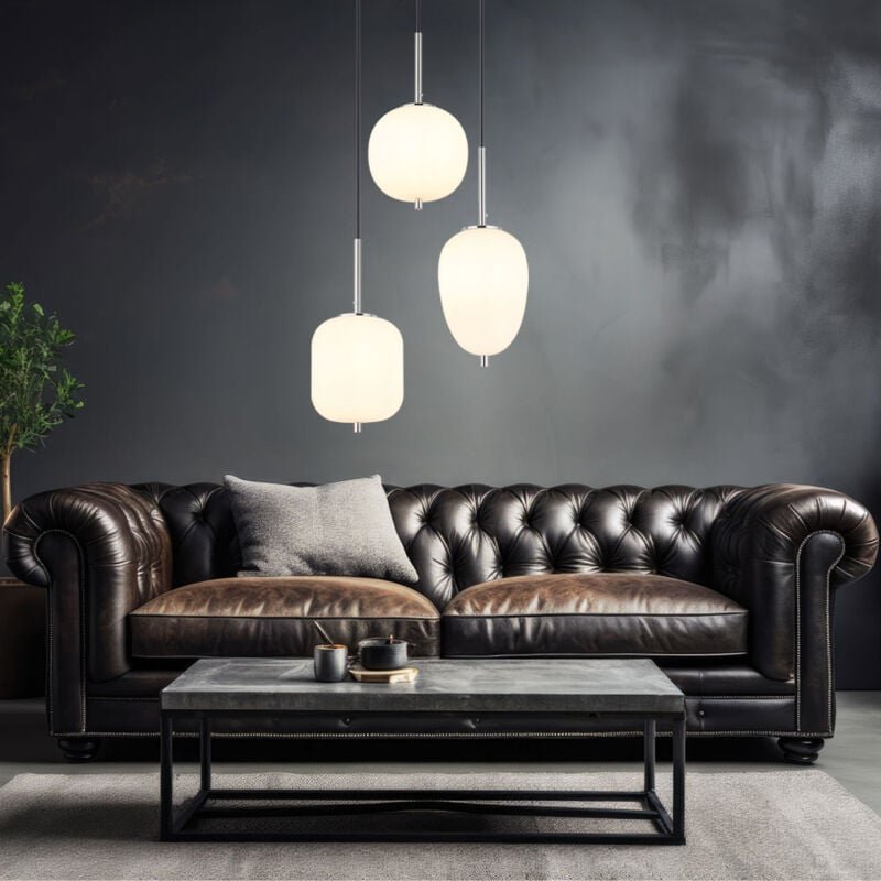 Thumbnail - Hängelampe led 3 flammig Esstischlampe Glas Pendelleuchte opal Wohnzimmerlampe, Metall nickel matt, 3x E14 led, DxH 46 x...