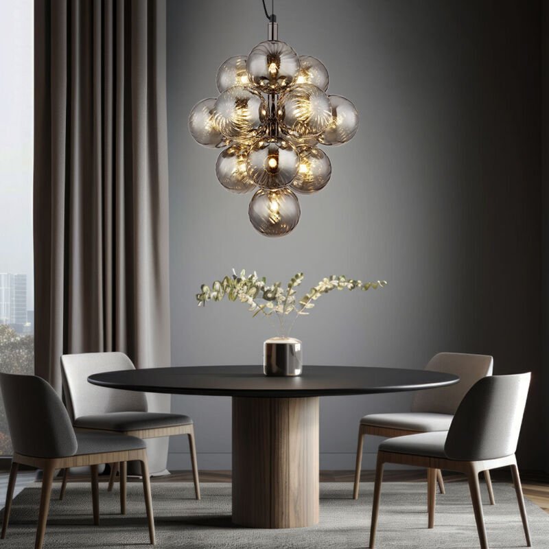 Pendelleuchte Hängelampe Esstischleuchte Glaskugel 13 flammig rauch h 120 cm