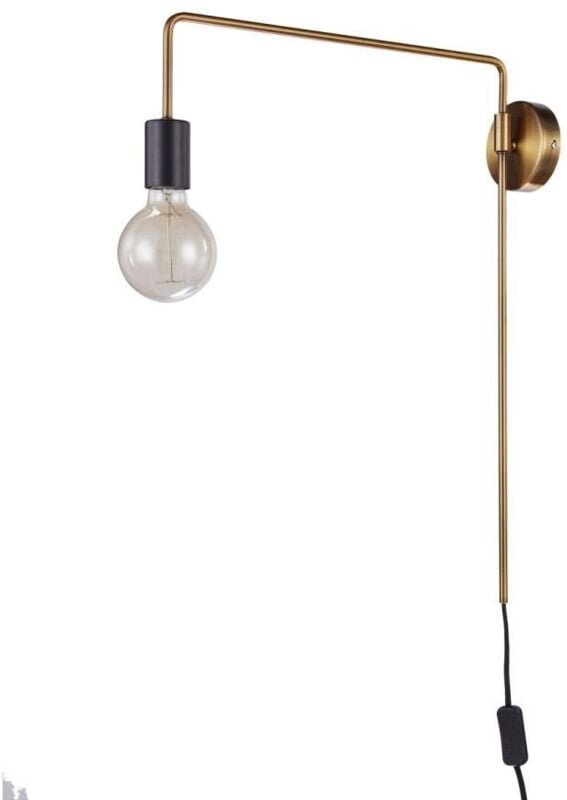 Moniq - Industrie- und Retro-Wandleuchte Schwarz Matt, Gold 1 Licht mit Schwarz Mattschirm, E27 - Italux