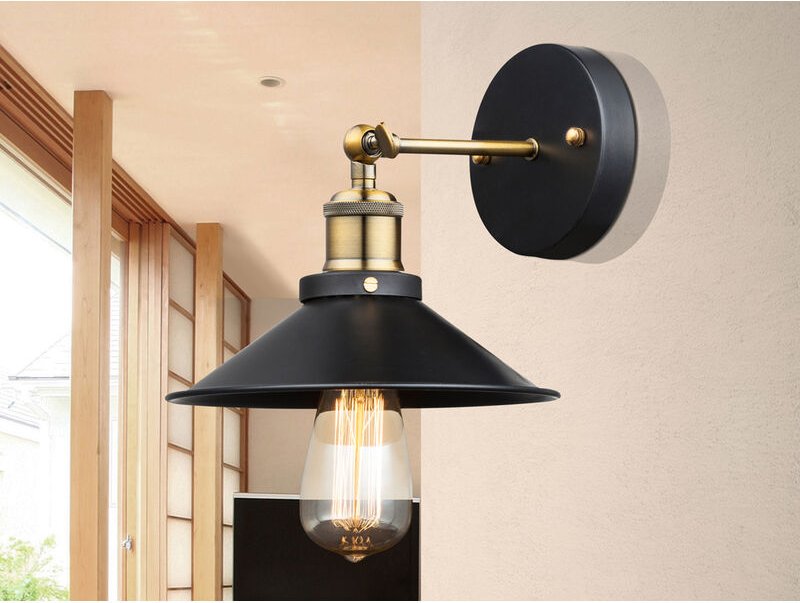 Meinewunschleuchte - led Wandleuchte mit schwenkbarem Metallschirm Schwarz, Höhe 20cm