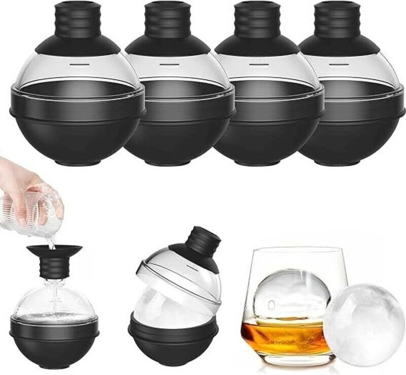 Große Silikon-Eiswürfelform für Whisky – 6er-Set mit 2-in-1-Trichterdeckel – Runde Eiswürfelformen (6 cm Durchmesser) fü...