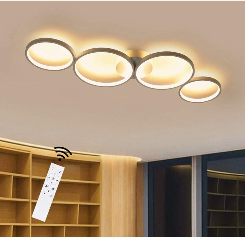 GBLY LED Deckenlampe Dimmbar Deckenleuchte: 4 Flammig Modern Wohnzimmerlampe 55W Ring Rund Weiß Schlafzimmerlampe mit Fe...