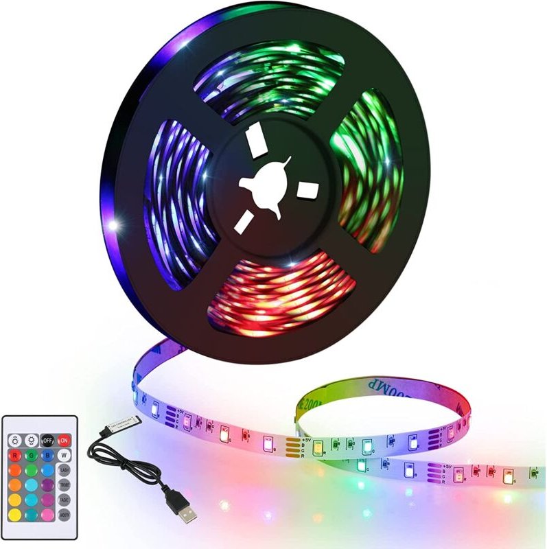 Goeco - LED-Band 5M, led Zimmer rgb Leuchtend Flexibel, LED-Streifen Mehrfarbiges LED-Licht mit Fernbedienung für Schlaf...