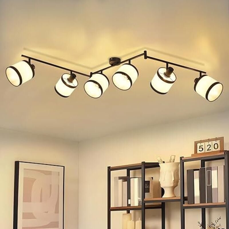 GBLY Deckenstrahler 6-flammig Deckenlampe Schwarz Deckenleuchte E14 Retro Deckenspots Stoff Wohnzimmer schwenkbar 350° f...