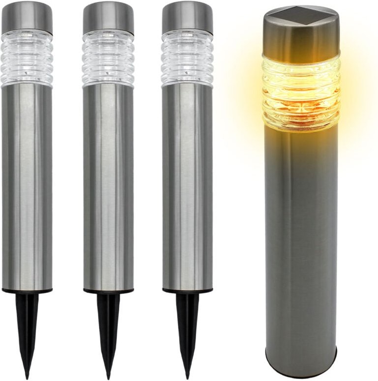 Edelstahl Solar Gehwegleuchte 42 x 8 cm - 4er Set in silber - Garten Wegeleuchte warm weiß