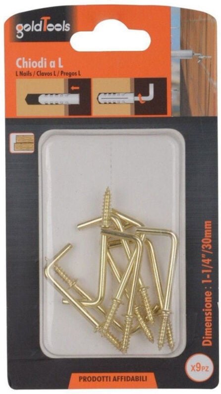 Trade Shop Traesio - Trade Shop - set 9 stück schraubhakennägel mit gewinde l 1-1/4' 30MM vergoldet 90802 -