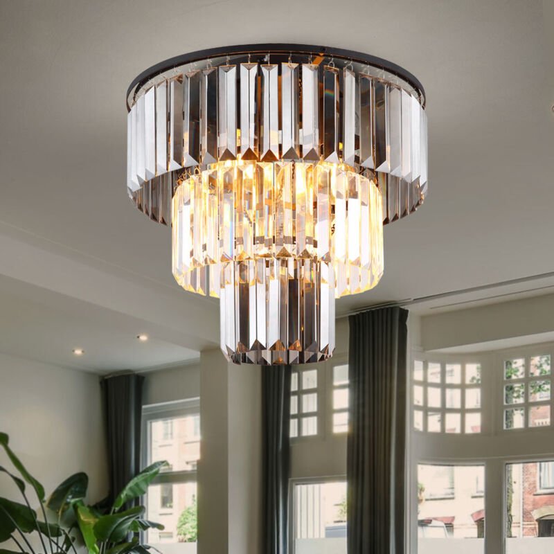 Kronleuchter Deckenleuchte Wohnzimmerlampe Esszimmerleuchte, Metall Glaskristalle rauchfarben, 3x led 7W 806Lm warmweiß,...