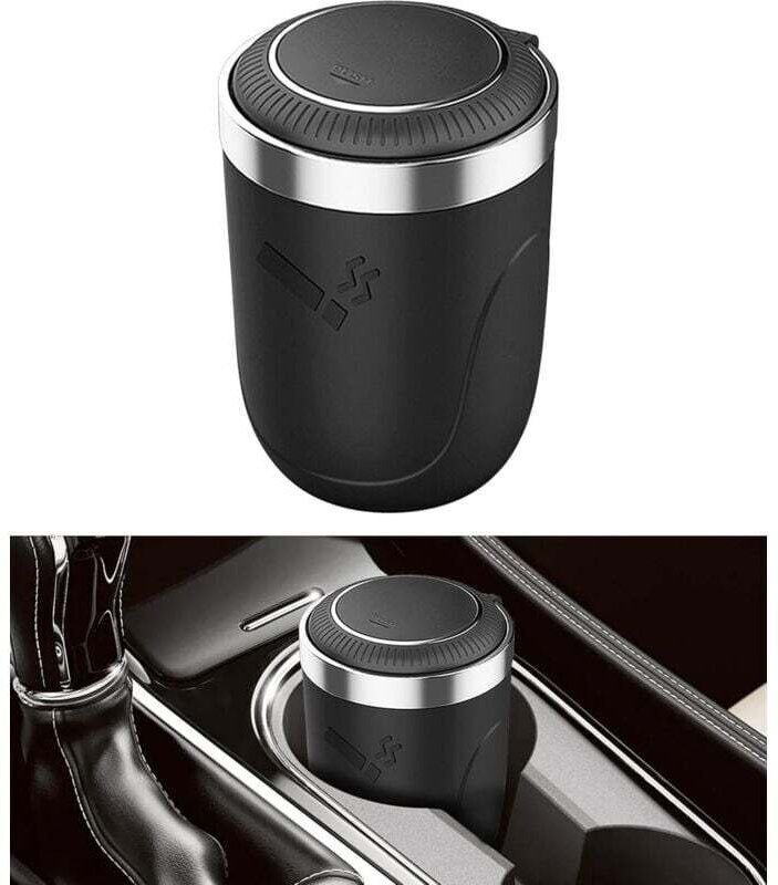 Auto-Aschenbecher, geruchsdichter Auto-Aschenbecher, Aschenbecher mit Deckel, LED-Auto-Aschenbecher, Edelstahl-Aschenbec...