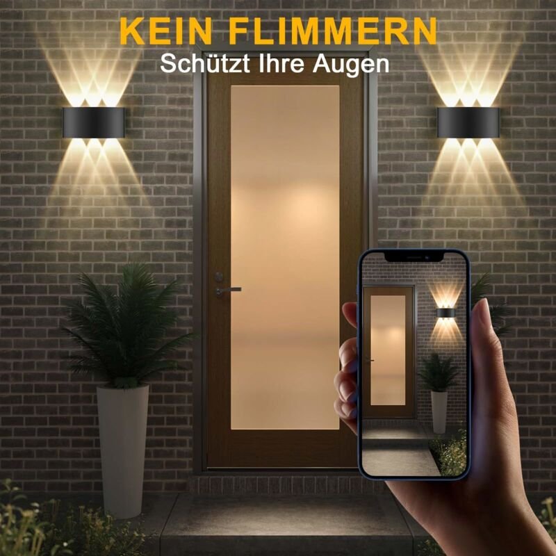 2 Stück LED Wandleuchte Innen IP65, 6W Wandlampe mit 6 Lichtquellen, 3000K Außen LED Lampe aus Aluminium Für Wohnzimmer,...