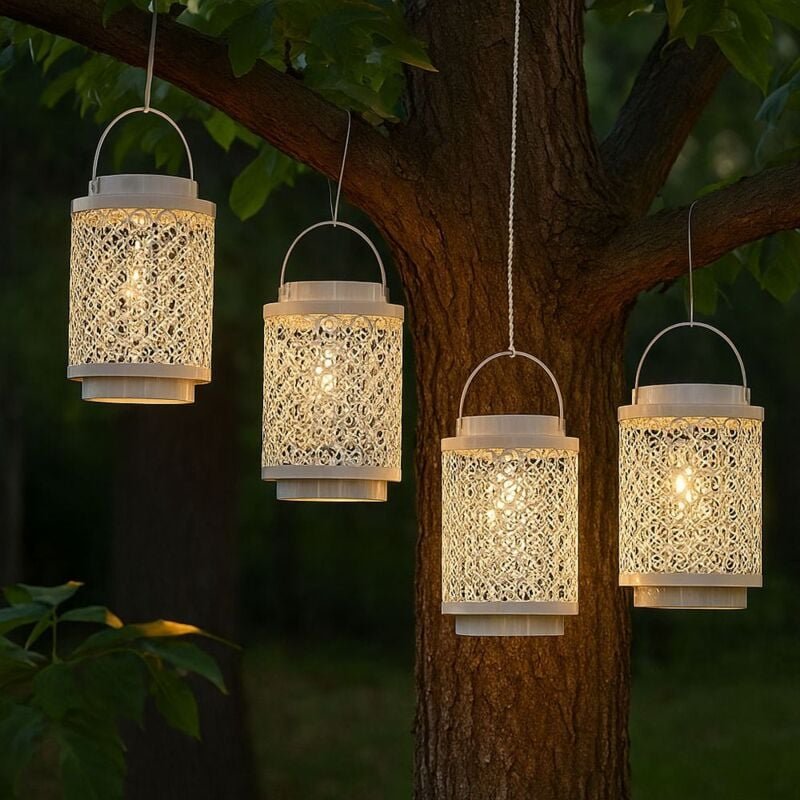 Thumbnail - Solarleuchte Hängelampe Solarlampen für Außen Gartendeko Laterne orientalische, Metall weiß, orientalisch, LED, DxH 13x1...