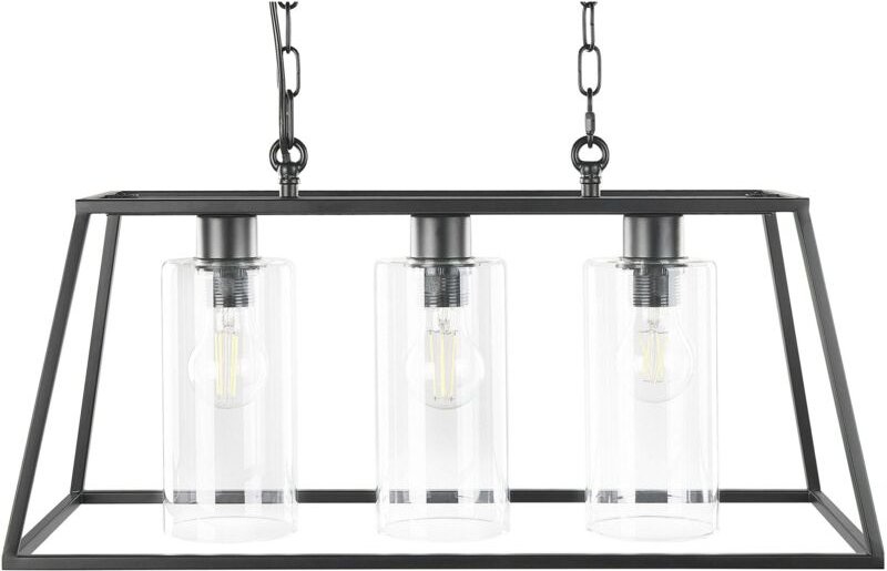 Hängeleuchte Schwarz aus Eisen und Glas 3-flammige Lampenschirme zwei Ketten für Esszimmer Wohnzimmer Salon Industrie Lo...